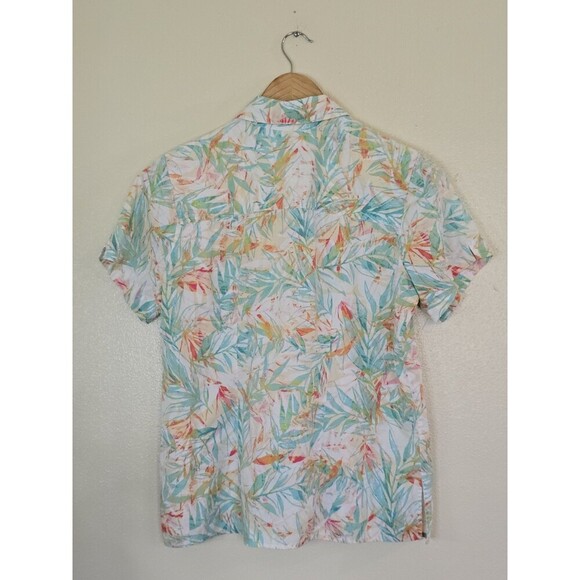 Chico's Tropical Print Short Sleeve Shirt Womens Size 0 Button Up Cotton - Picture 6 of 8